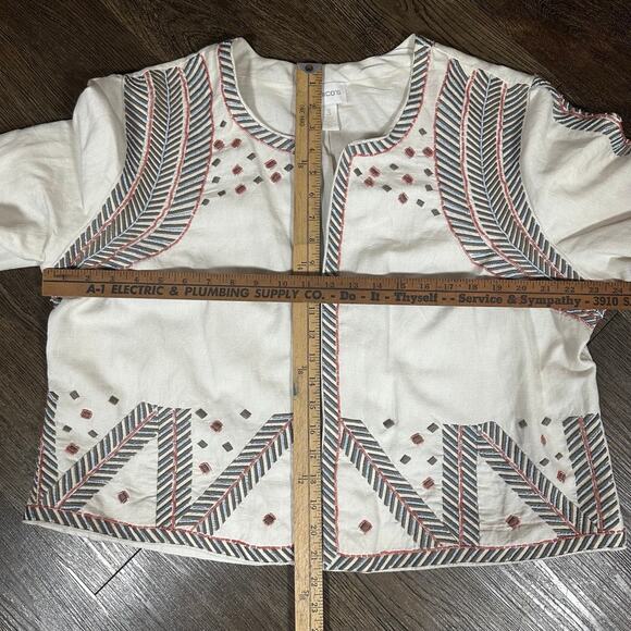 CHICOS Artisan Cropped Boho Jacket sz3 Cream Embroidered Beaded Tribal - Picture 6 of 12